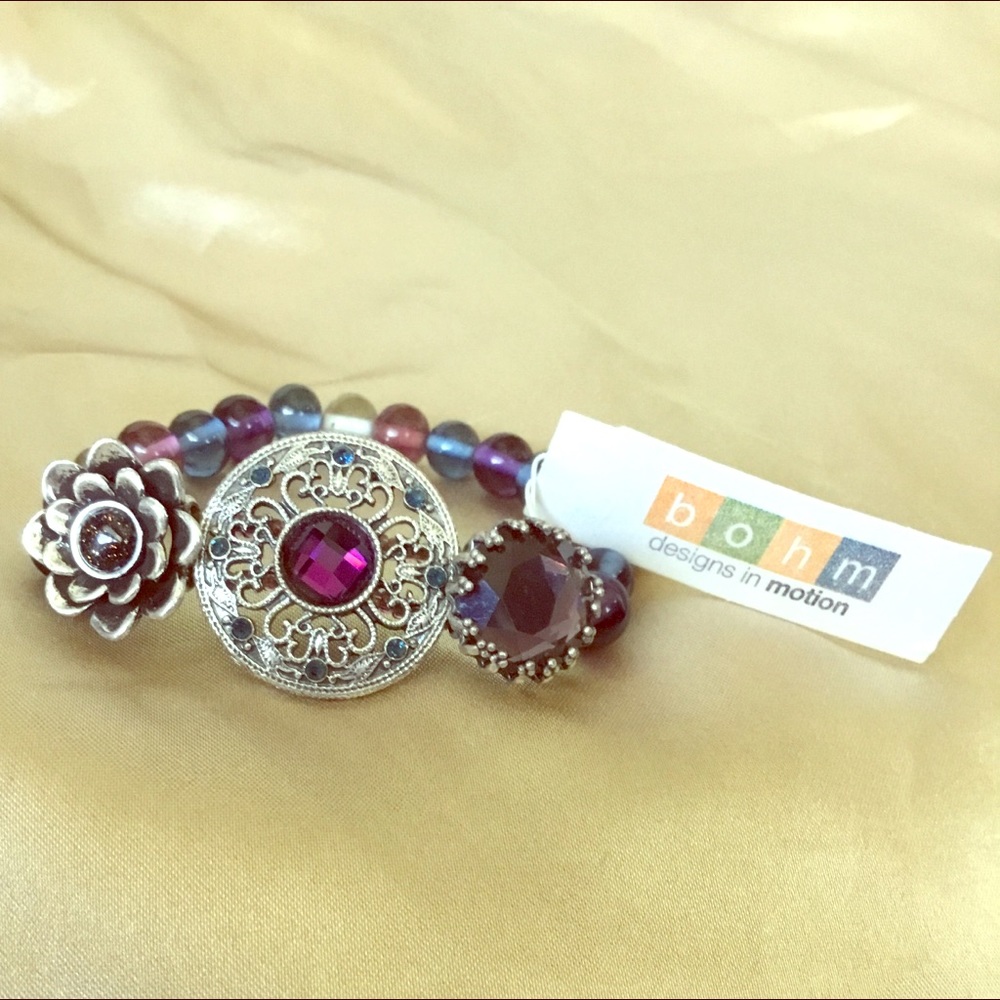 Gemstone and Silver Stretch Bracelet New With Tags